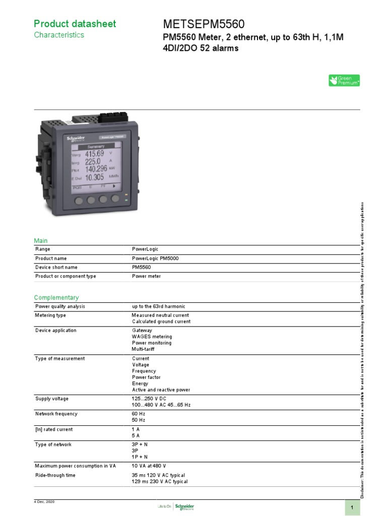 PowerLogic PM5560 Meter Datasheet | PDF | Alternating Current | Ac Power