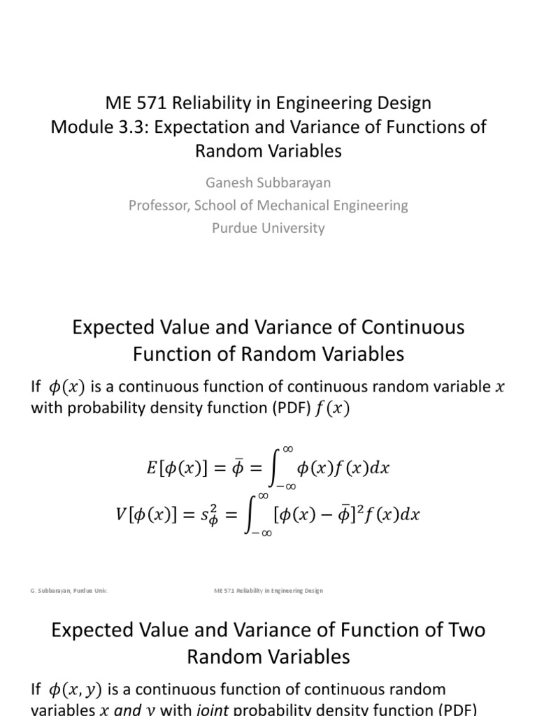 Expected Values and Variances of Functions of Random Variables ...