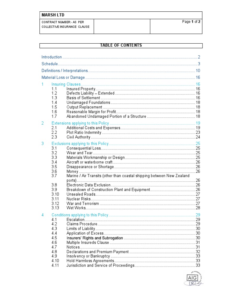 Contract Number:-As Per Collective Insurance Clause: Page 1 of 2 | PDF ...