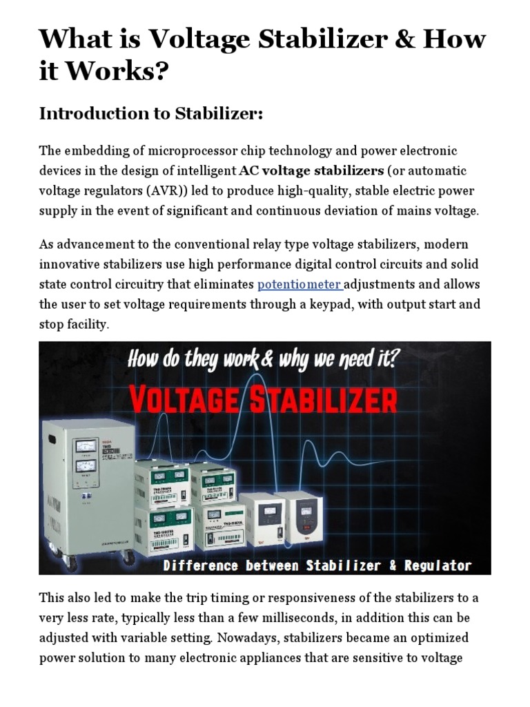 What Is Voltage Stabilizer & How It Works? Types of Stabilizers PDF