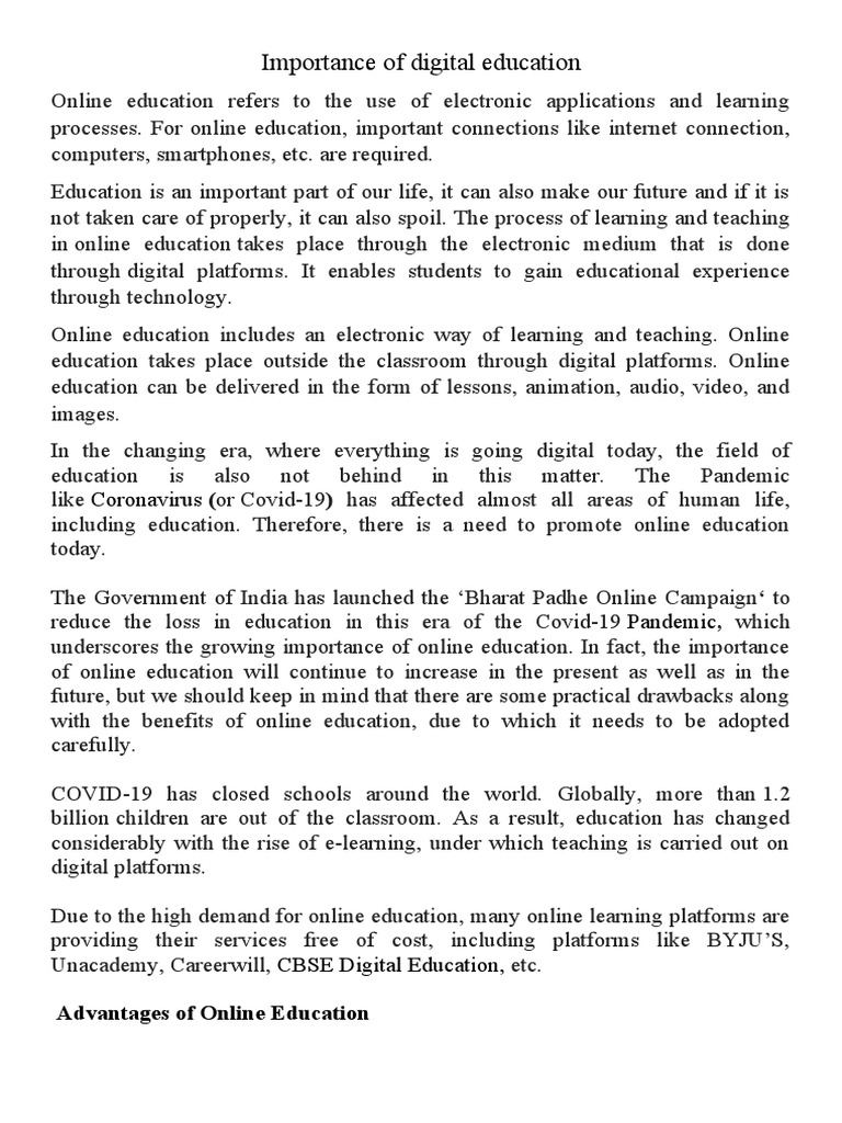 Importance of Digital Education Today | PDF | Educational Technology ...