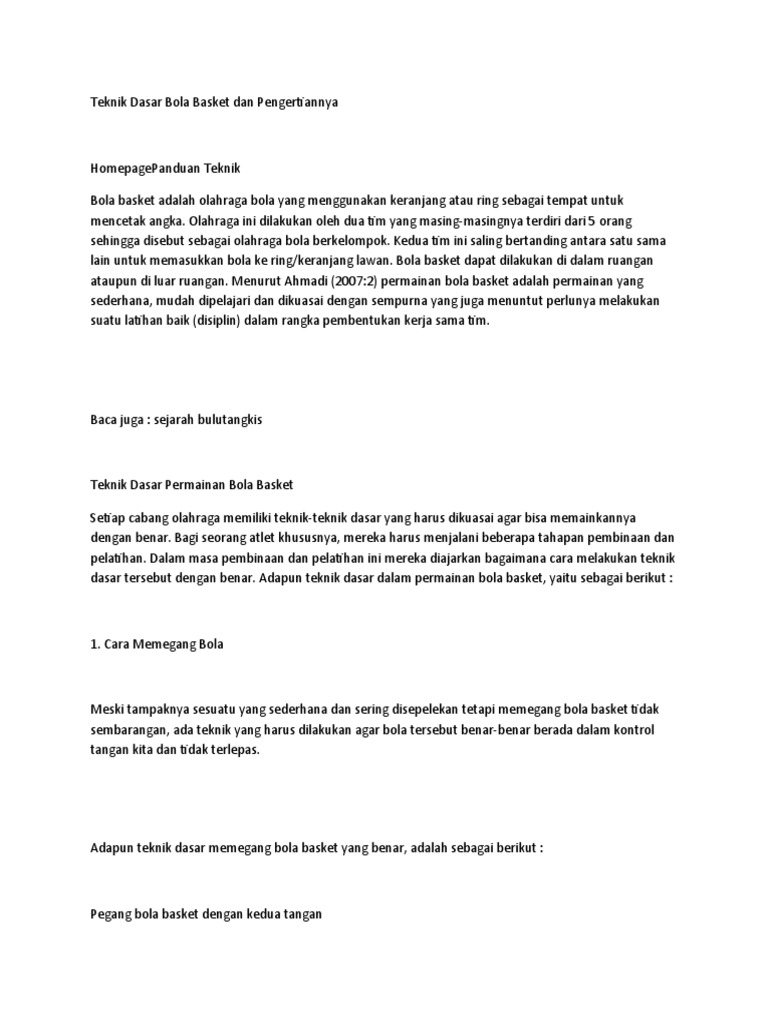 Teknik Dasar Bola Basket Pdf
