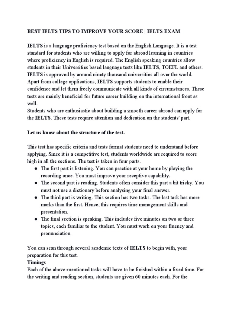Best Ielts Tips To Improve Your Score - Ielts Exam | PDF ...
