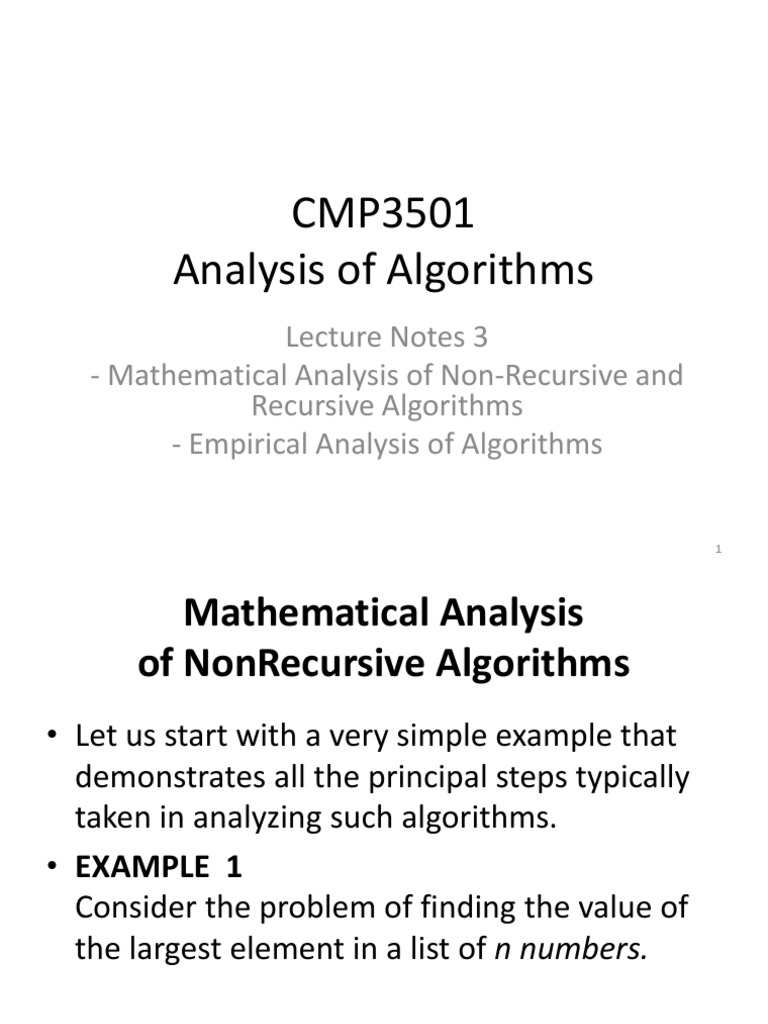 Lecture Notes 3 Analysis of NonRecursive and Recursive Algorithms | PDF ...