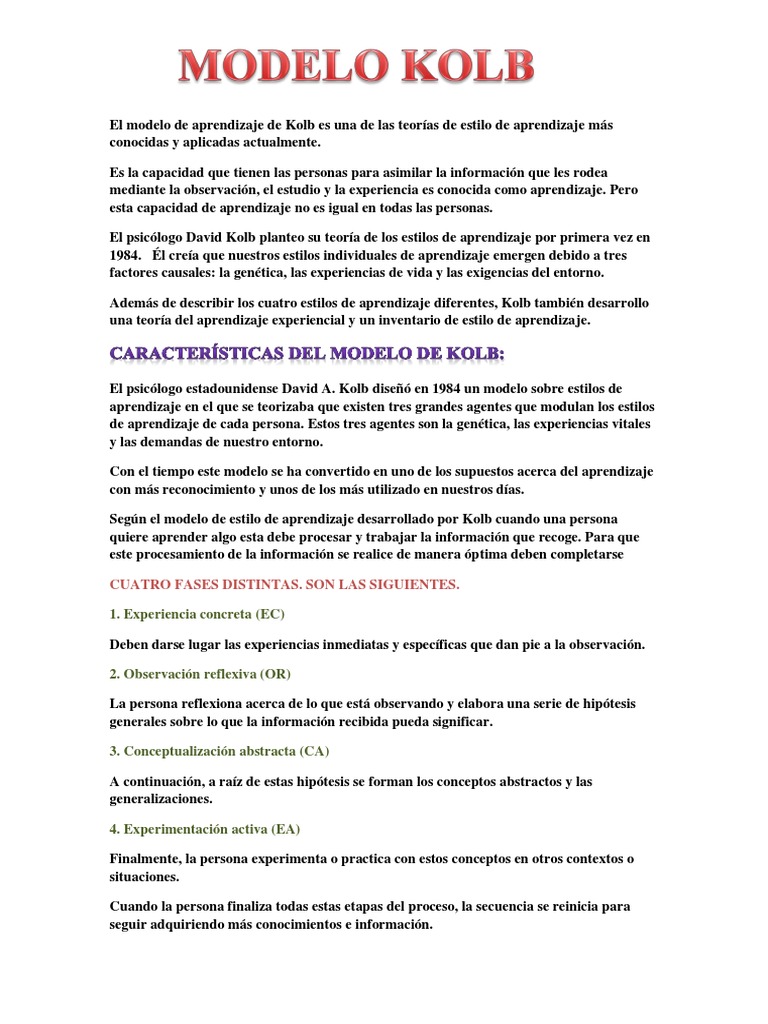 El Modelo de Aprendizaje de Kolb | PDF | Aprendizaje | Teoría