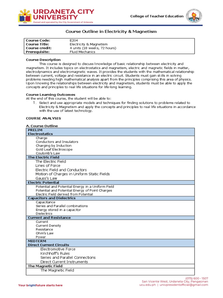 Electricity & Magnetism Course Outline | PDF | Electricity | Electric Field