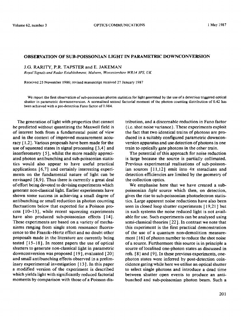Sub-Poissonian Light via Downconversion | PDF | Photon | Laser