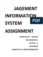 Management Information System Assignment: Submitted by - Aarushi Bba Semester-3 Section - A 2019334006 Submitted To