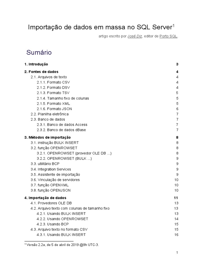 Importação de Dados em Massa no SQL Server | PDF | Microsoft SQL Server ...