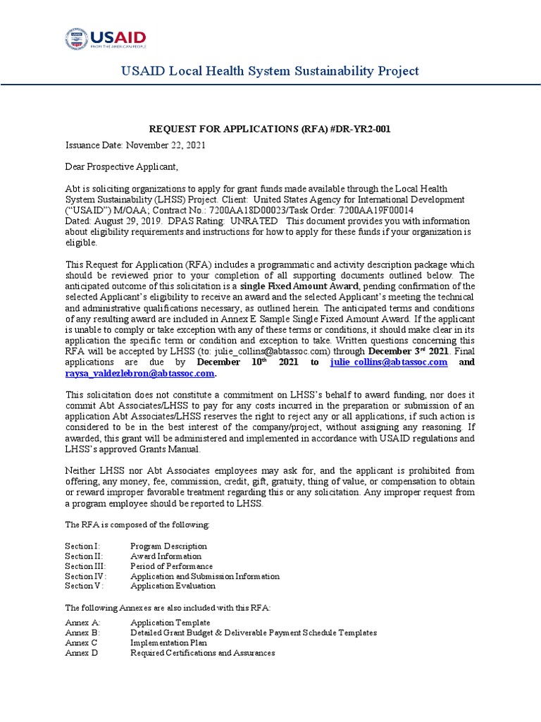 USAID LHSS Project Grant Application Guide | PDF | United States Agency ...