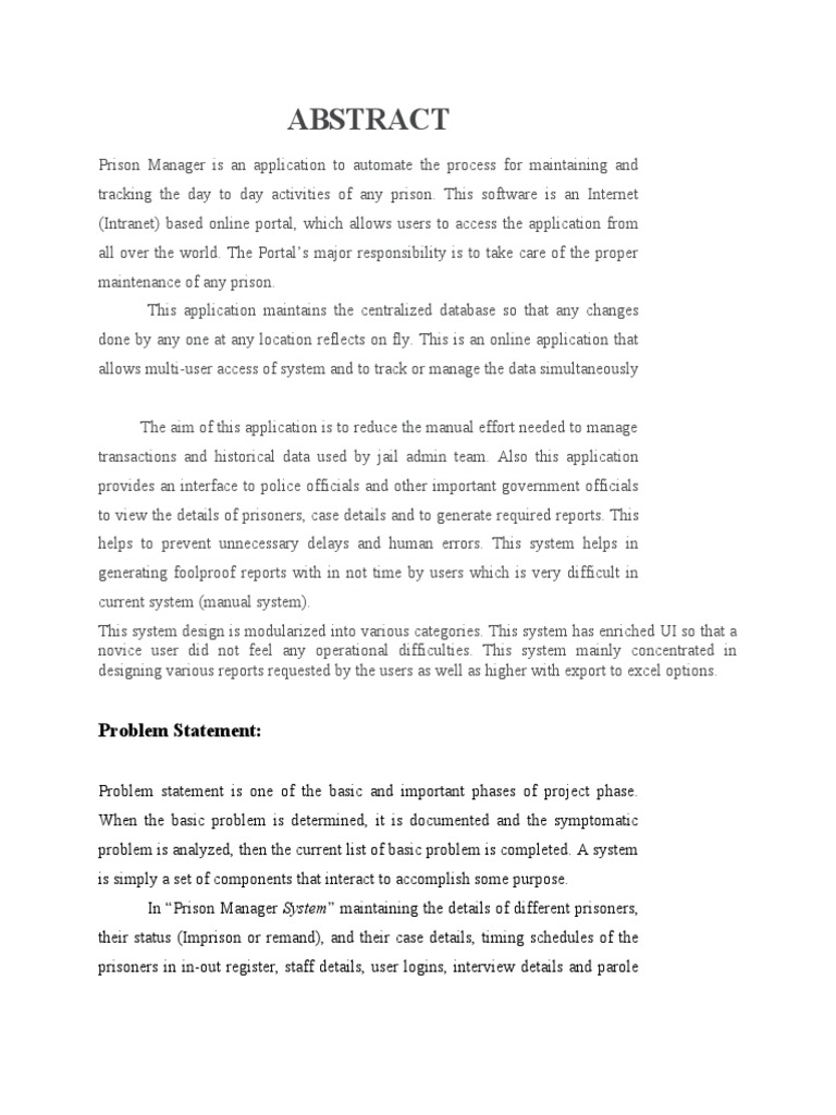 Prison Manager System Overview | PDF | Databases | User (Computing)