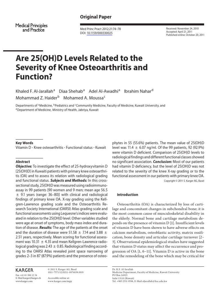 Are 25 (OH) D Levels Related To The Knee OA | PDF | Vitamin D | Blood ...