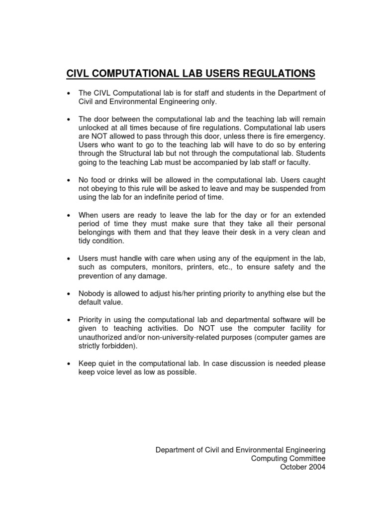 CIVL Lab User Regulations Guide | PDF