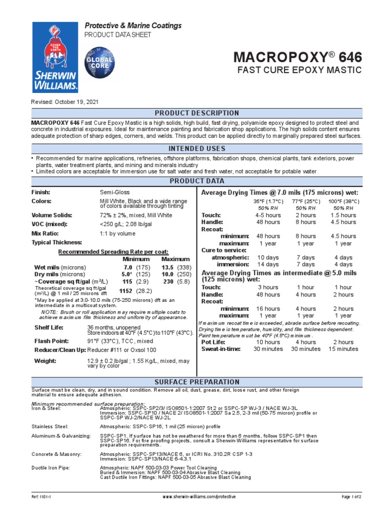 Macropoxy 646 Fast Cure Epoxy Mastic Pdf Epoxy Water