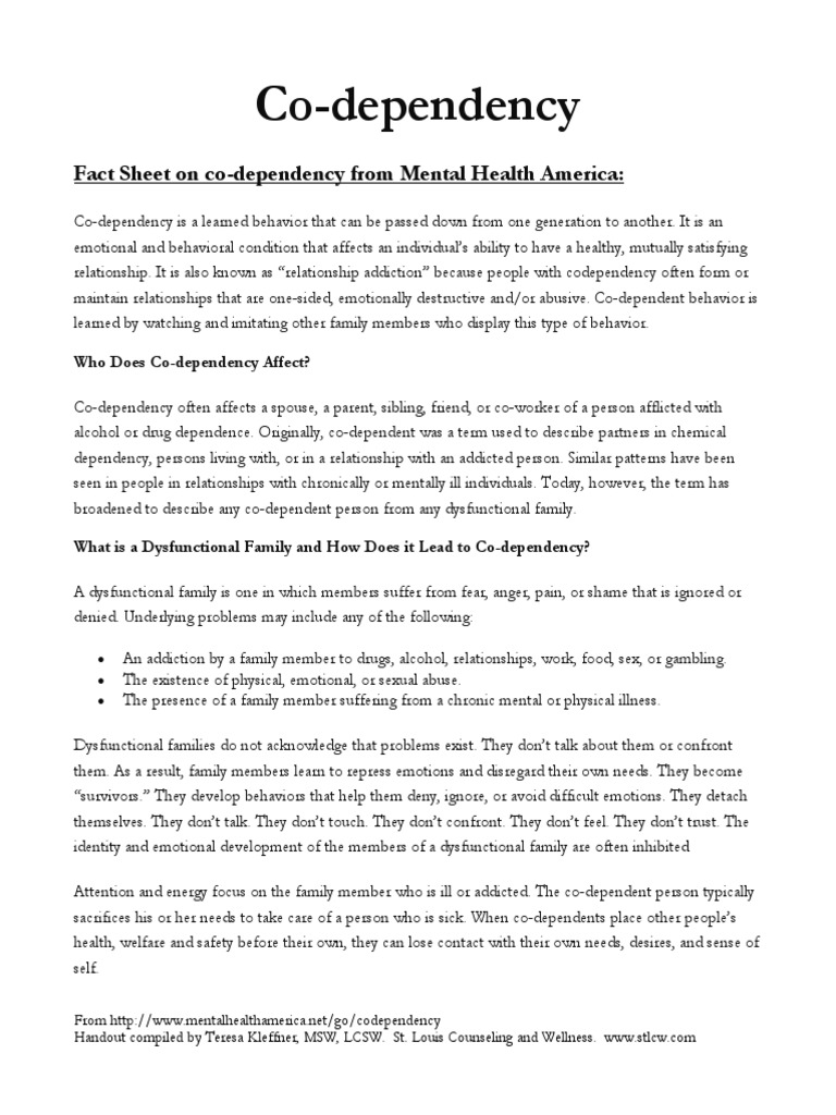 Codependency Packet | PDF | Human Nature | Psychological Concepts