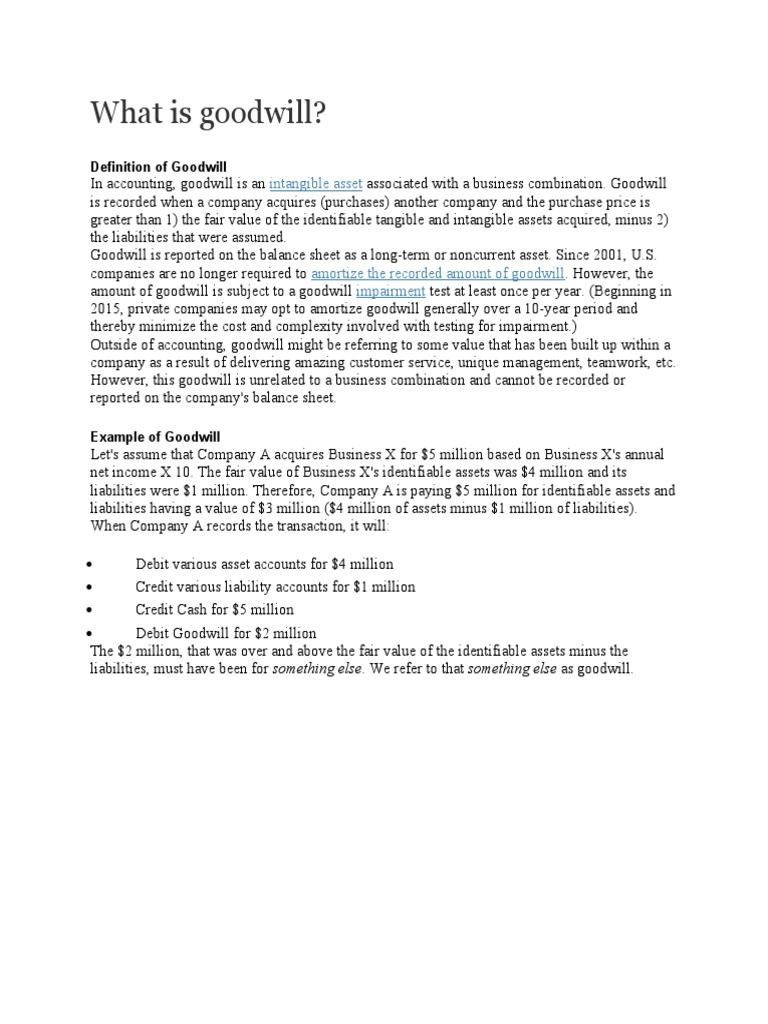 What Is Goodwill? Intangible Asset PDF