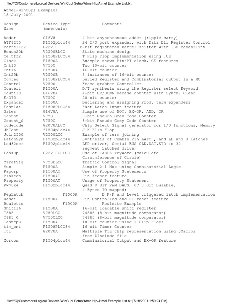 Atmel Example List | PDF | Electronic Design | Information And ...