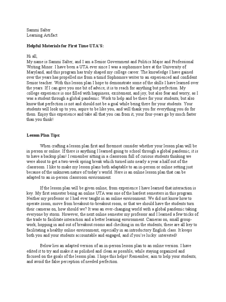 Learning Artifact Pdf Lesson Plan Classroom