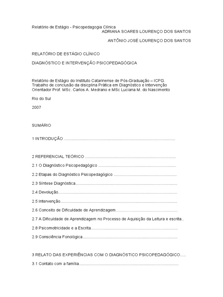 Relatorio De Estagio Educação Infantil Cruzeiro Do Sul