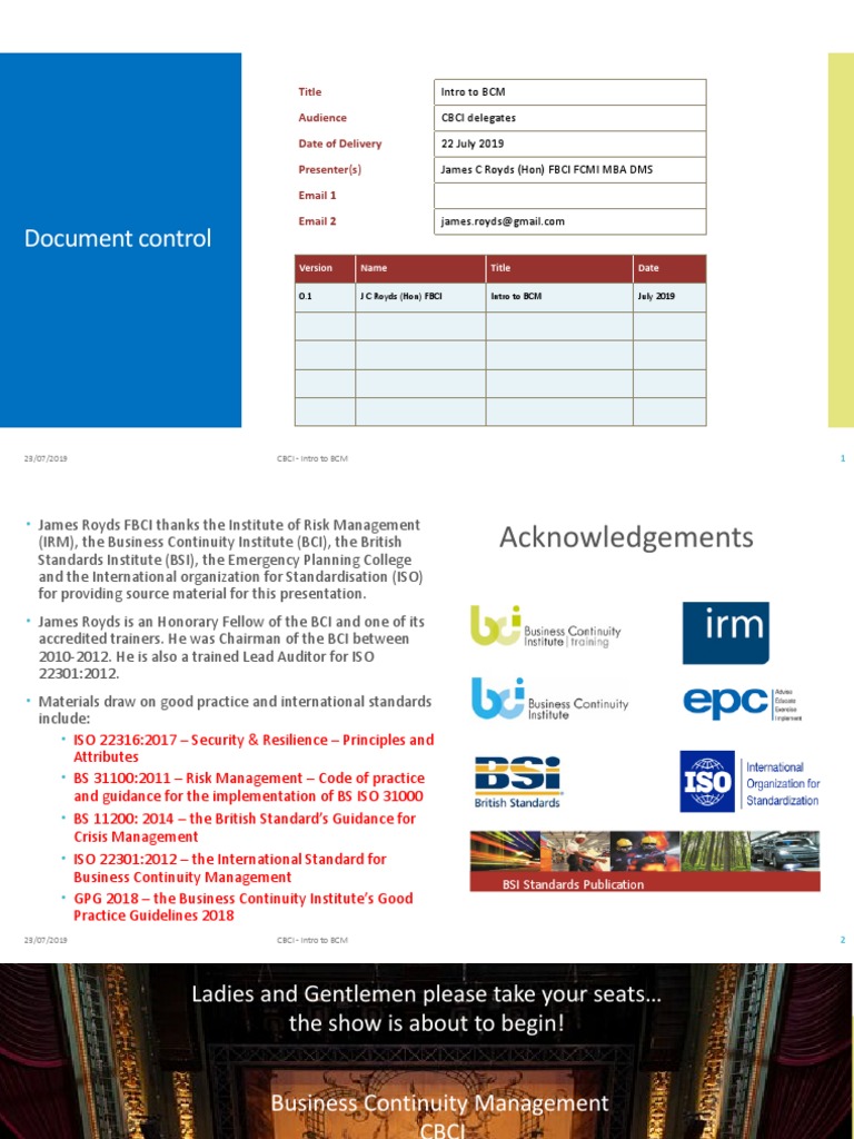 Introduction to Business Continuity Management | PDF | Risk | Safety