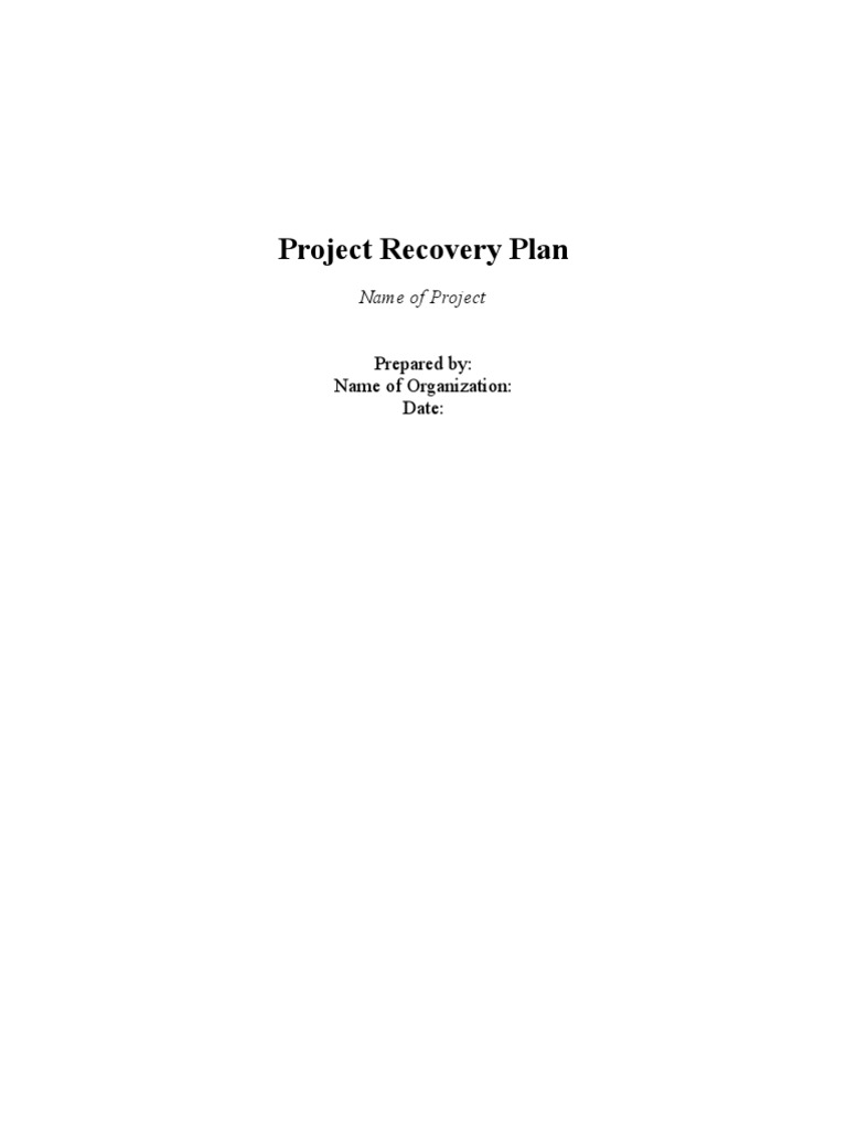 Project Recovery Plan Template Project Management Business