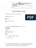 Exercícios de Matemática da Primeira Unidade