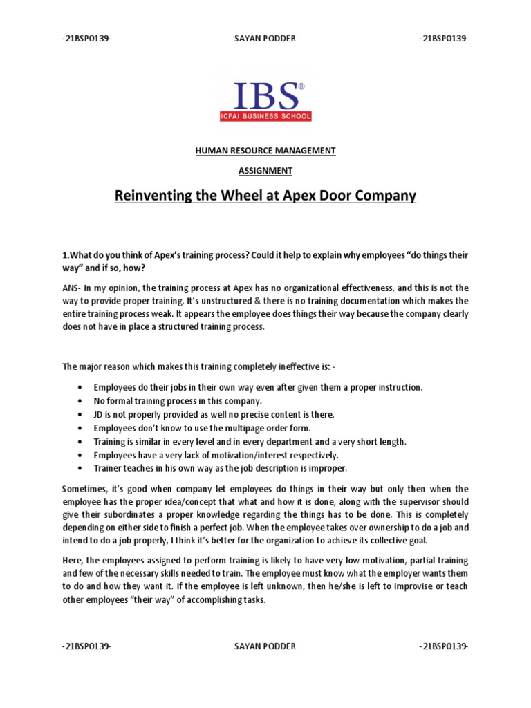 Reinventing The Wheel at Apex Door Company Human Resource Management