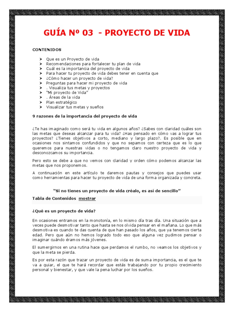 Guía para Crear un Proyecto de Vida | PDF | Las emociones | Amor