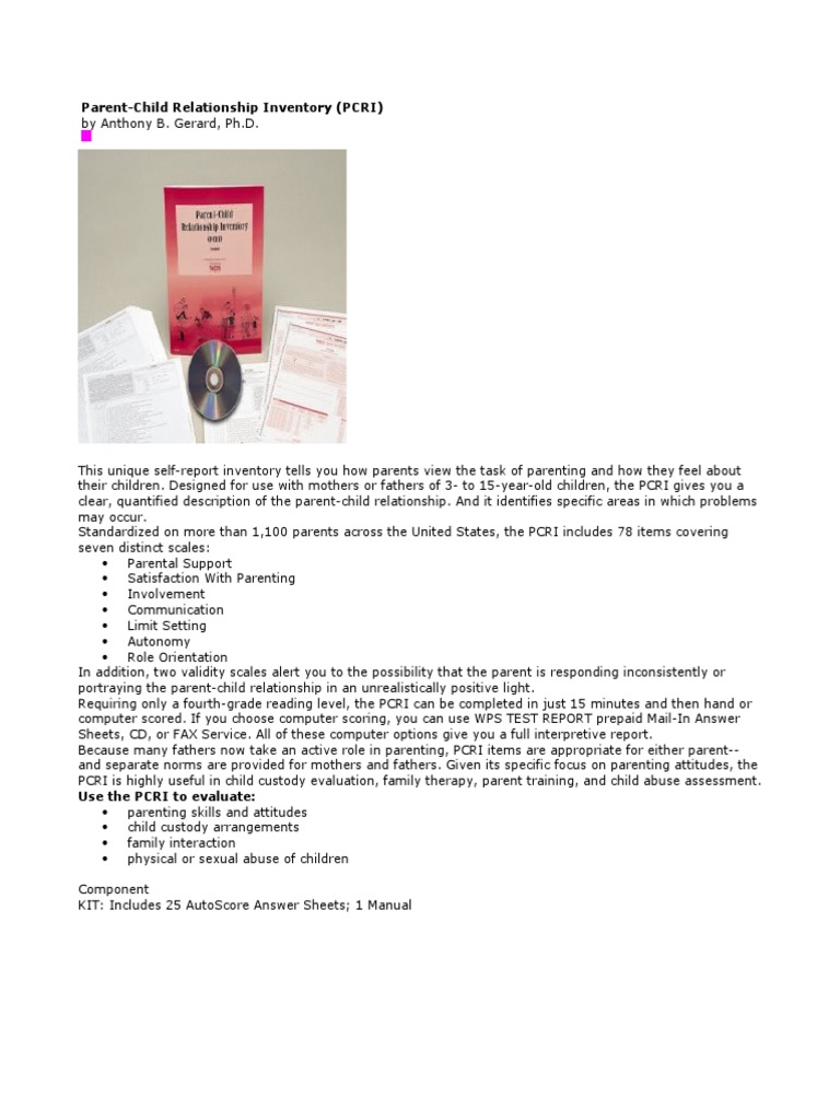Parent Child Relationship Inventory Pcri Pdf
