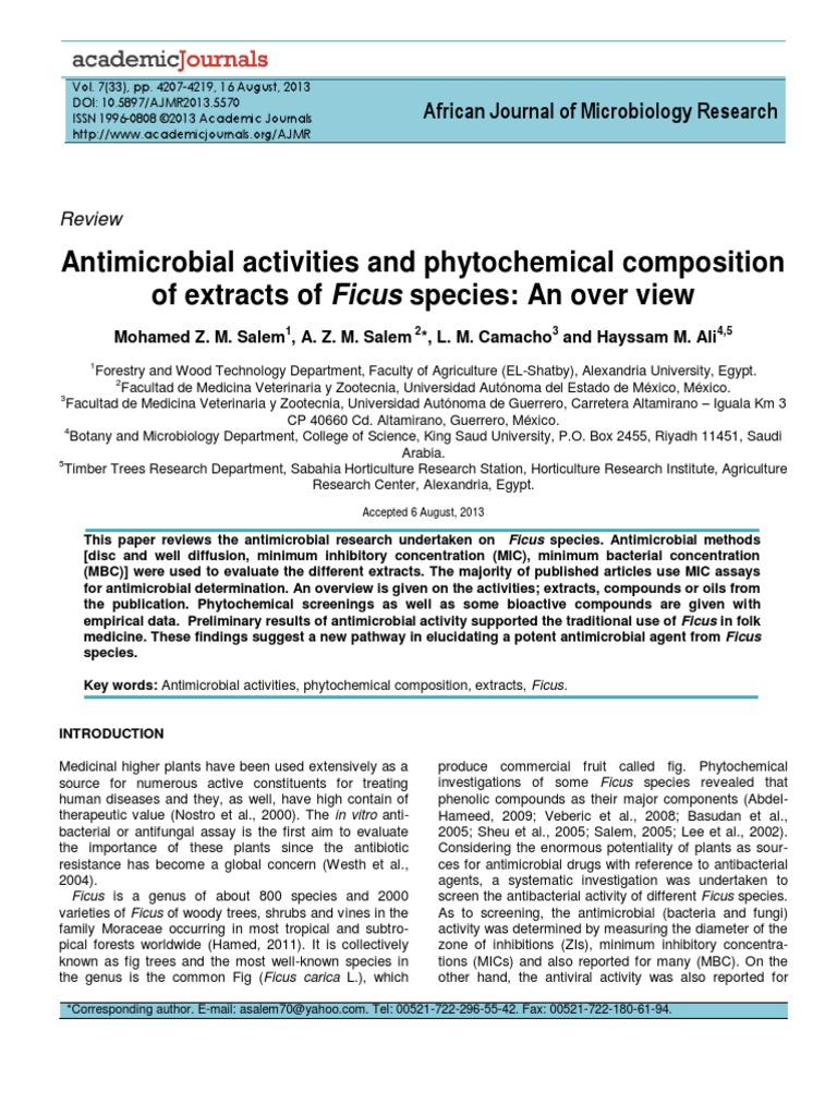 Antimicrobial Activities and Phytochemical Composition of Extracts of ...