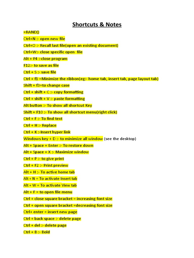 Shortcuts & Notes Home Tab Alt + N Insert Tab Alt + W View Tab PDF