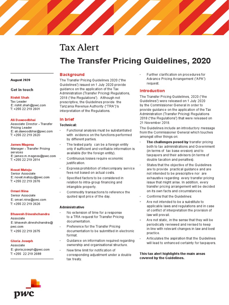 Tax Alert: The Transfer Pricing Guidelines, 2020 | PDF | Taxes | Economies