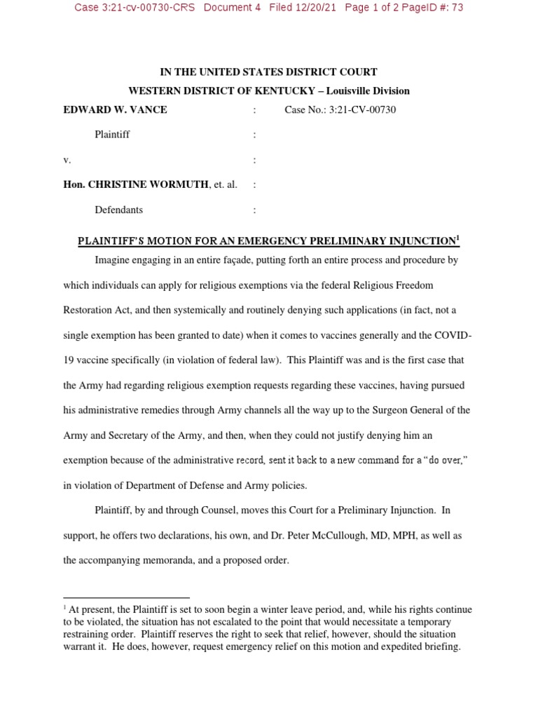Vance Preliminary Injunction Filing | PDF | Injunction | Infection