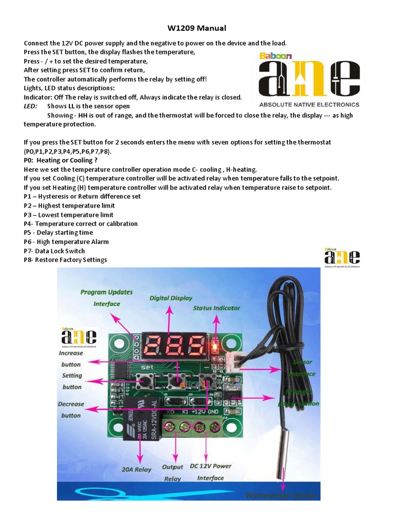 Operating Instructions for the W1209 Digital Temperature Controller