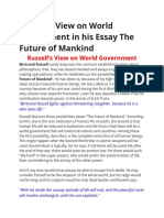 Russell's View On World Government in His Essay The Future of Mankind