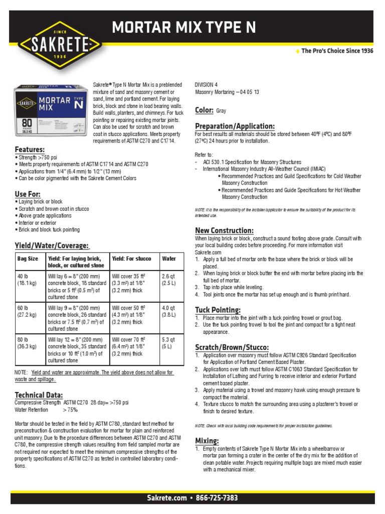 Type N Mortar Mix PDF Mortar (Masonry) Masonry