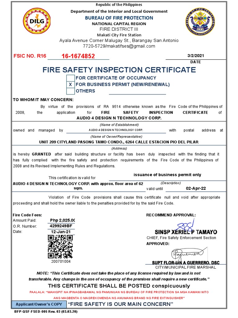 FSIC for Business Permit in Makati | PDF | Fire Safety | Justice