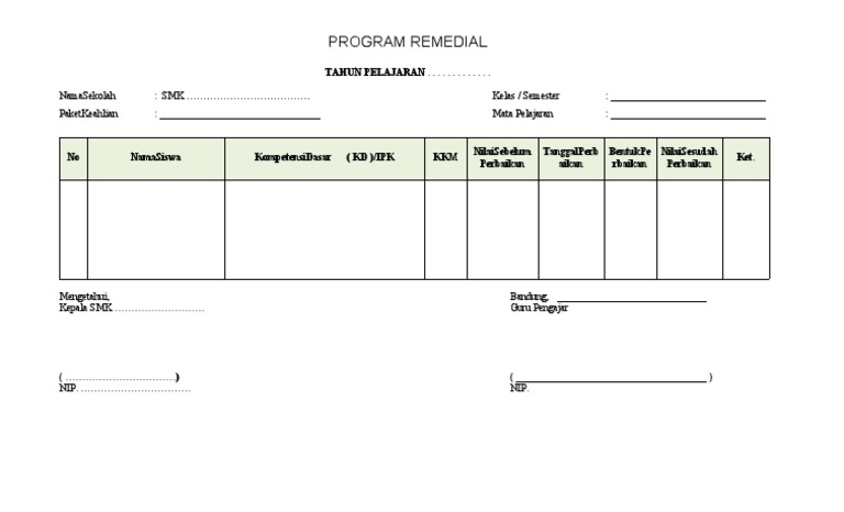 Contoh Format Program Remedial SMK | PDF | Seni | Komputer