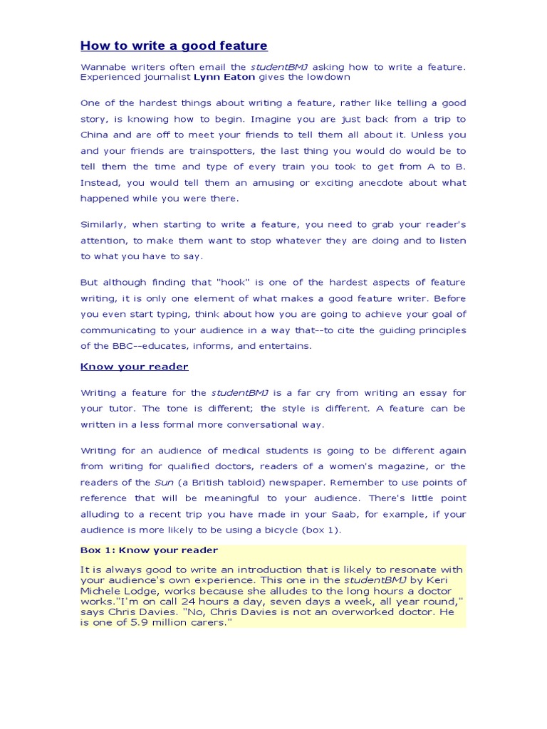 Writing Engaging Feature Articles | PDF | Expert | Writers