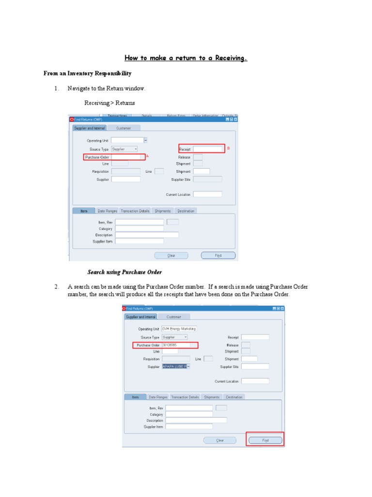 Return Process in Receiving Window | PDF