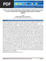 A Study To Assess The Level of Knowledge Regarding The Rights of Mentally Ill Person Among Care Givers Attending OPD of Mental Hospital Selaqui Dehradun, Uttarakhand" Affiliation