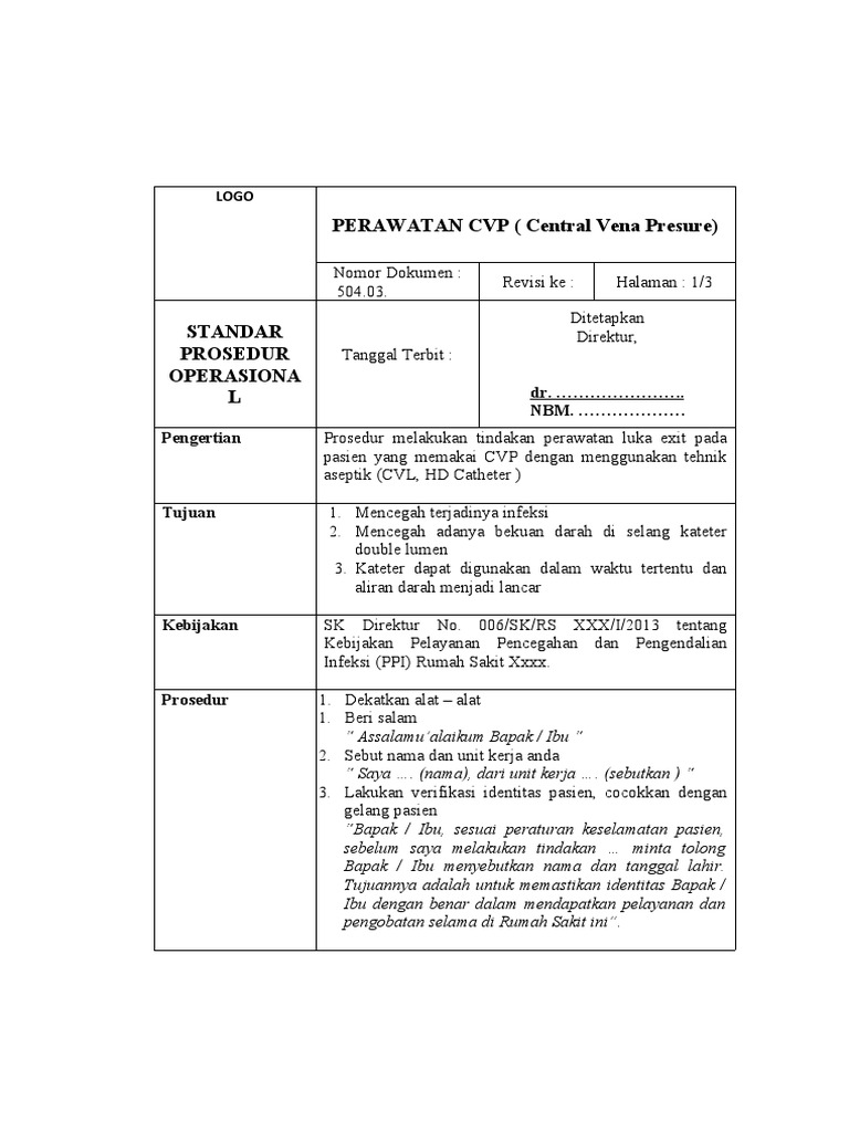 Prosedur Perawatan CVP Aseptik | PDF | Kesehatan Holistik | Sains ...
