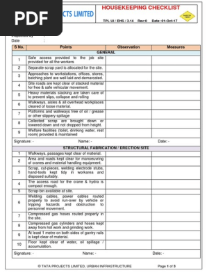 3.14 Housekeeping check list