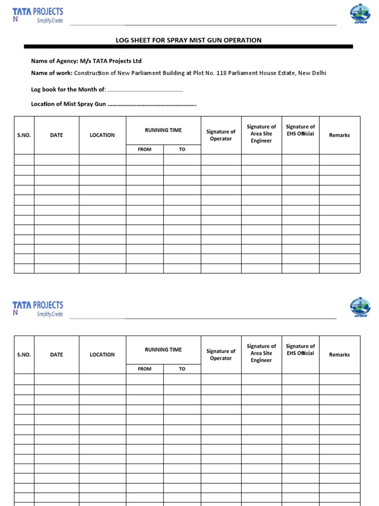 Mist-Spray Gun Log Sheet | PDF