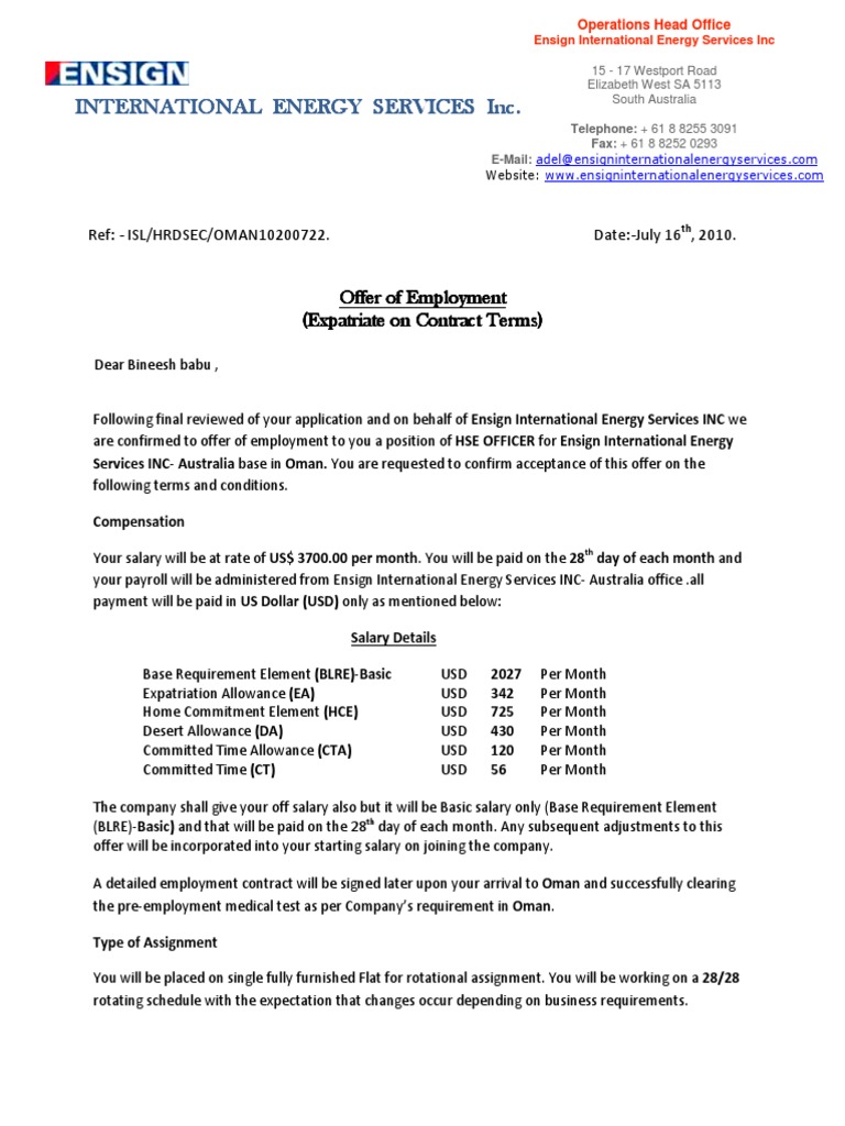 Offer LetterOman PDF Employment Workweek And Weekend