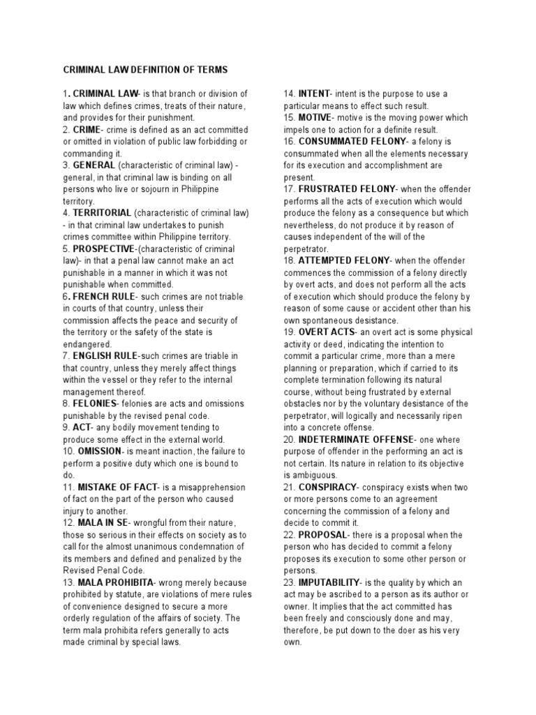Criminal Law Definition of Terms PDF Evidence (Law) Crime & Violence