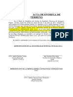 Acta de Entrega de Terreno - Cerco Perimetrico de Chachca