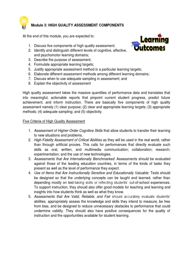 High Quality Assessment Components Guide | PDF | Educational Assessment ...