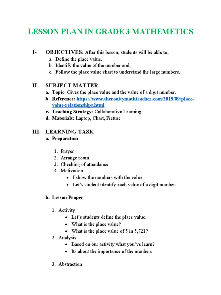 Grade 3 Place Value Lesson Plan | PDF | Lesson Plan | Numbers