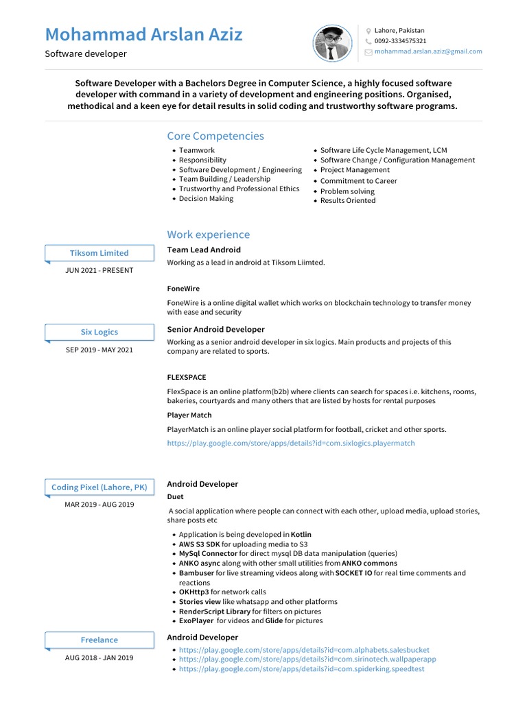 Software Developer CV - Pakistan | PDF | J Query | Android (Operating ...